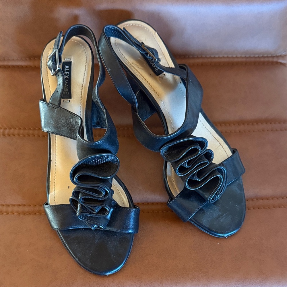 Alex Marie Elegant Black Ruffle Sandals